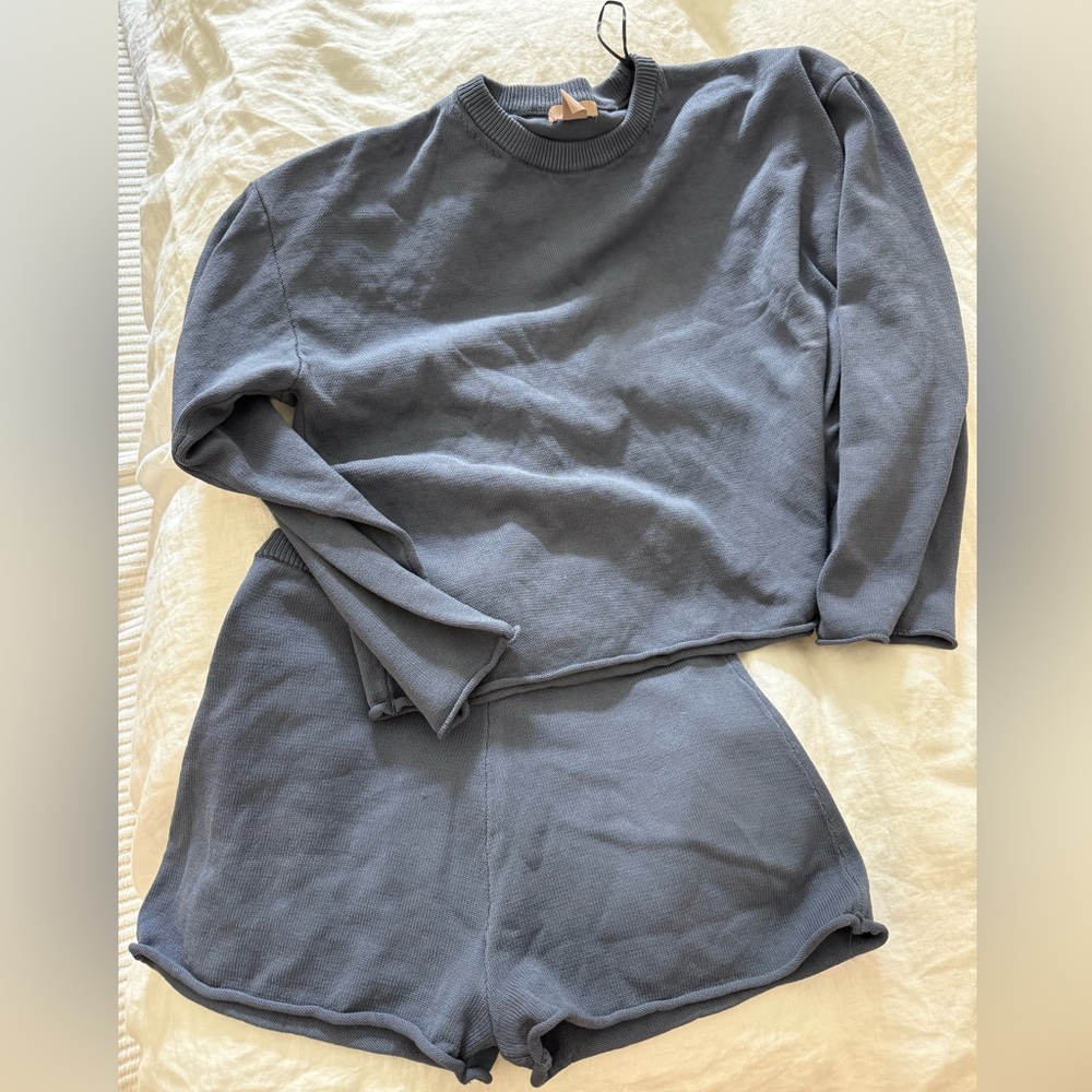 H&M Slate Blue Knit Crewneck Top - small bottom / medium top